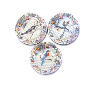 American Atelier Morning Song Bird Porcelain Plates Set of 3 Unique Birds